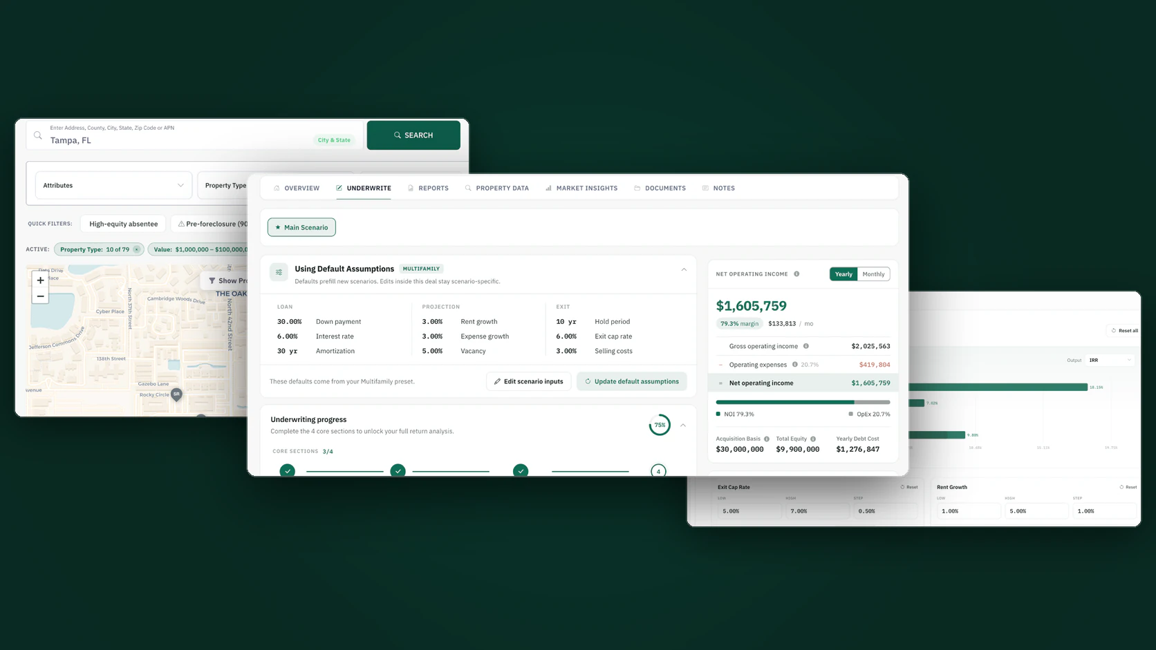DealWorthIt property search, multifamily underwriting and sensitivity analysis tools