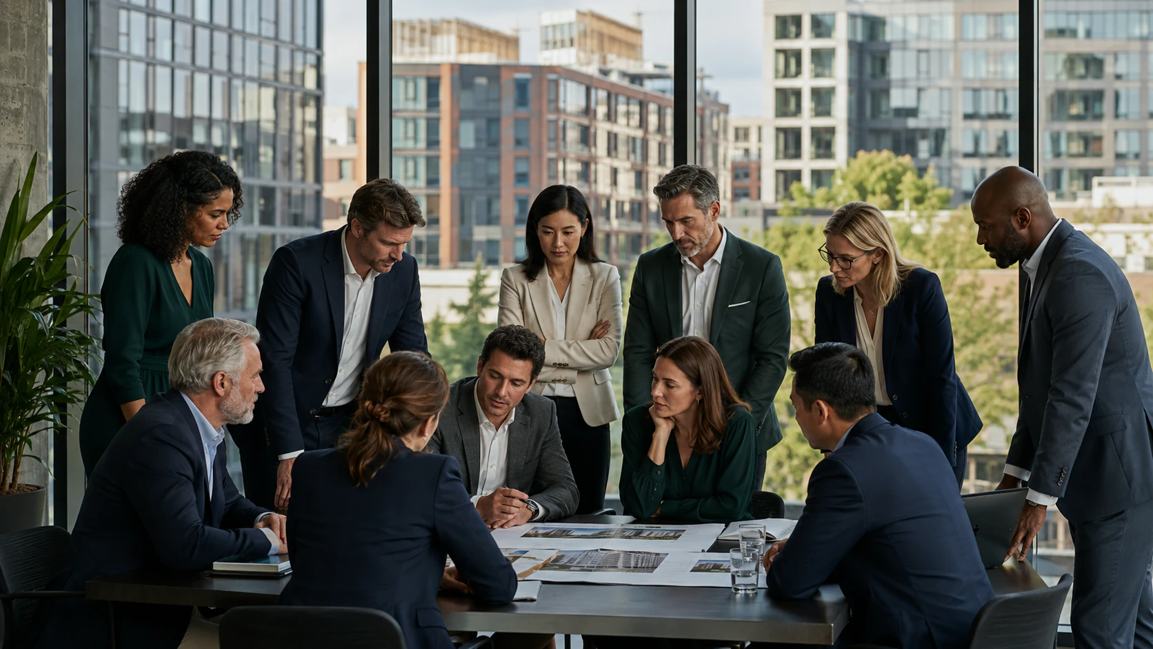 Real estate investment leaders reviewing a property development strategy