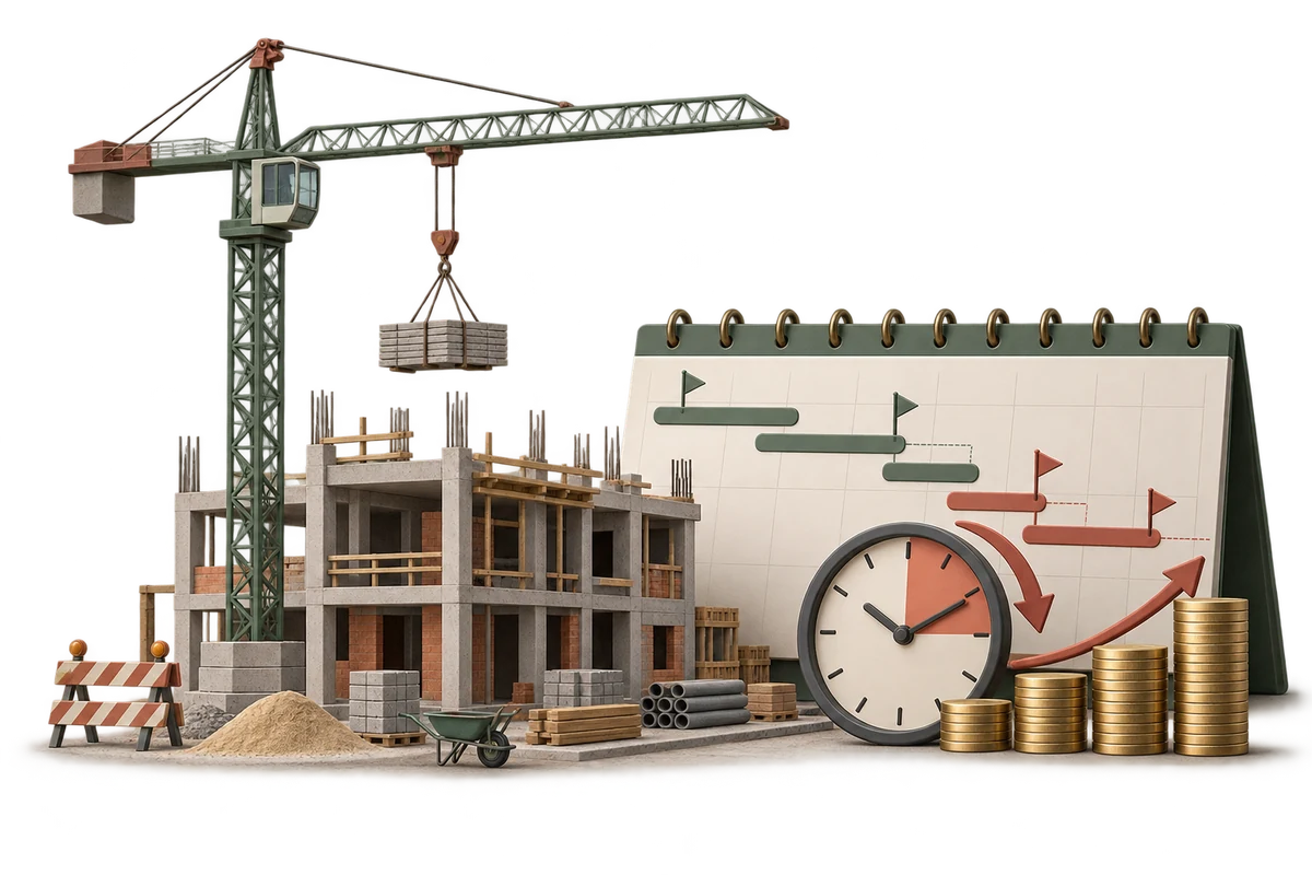 Construction milestones, calendar, and accumulating carrying costs