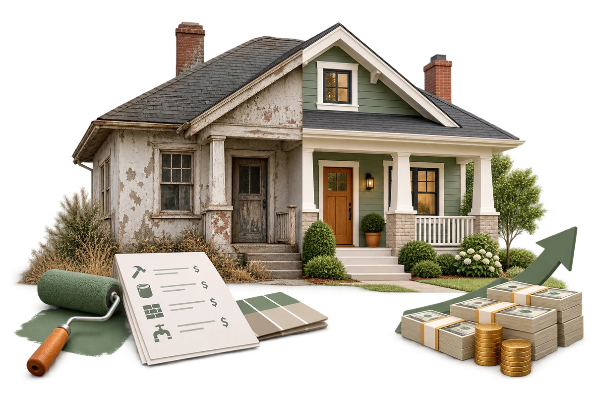 Home renovation before and after with a repair budget