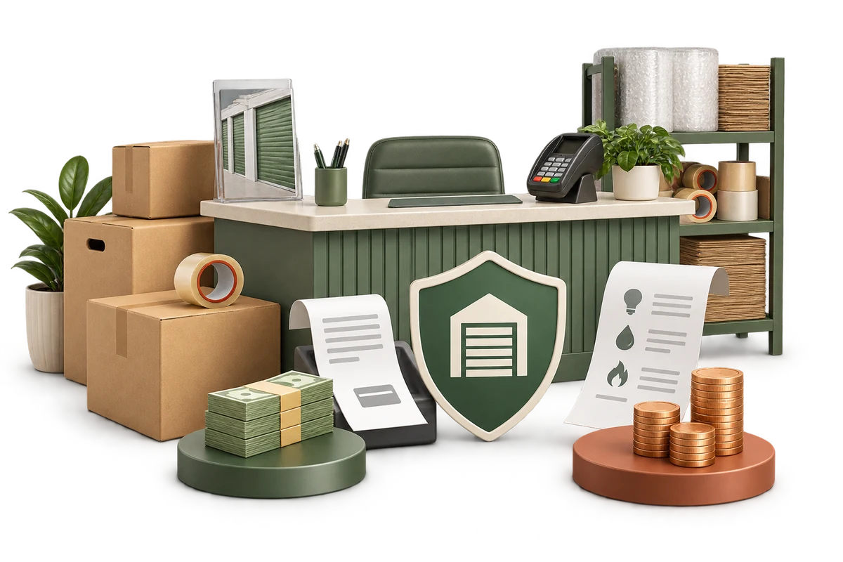 Storage supplies, insurance, receipts, and operating bills