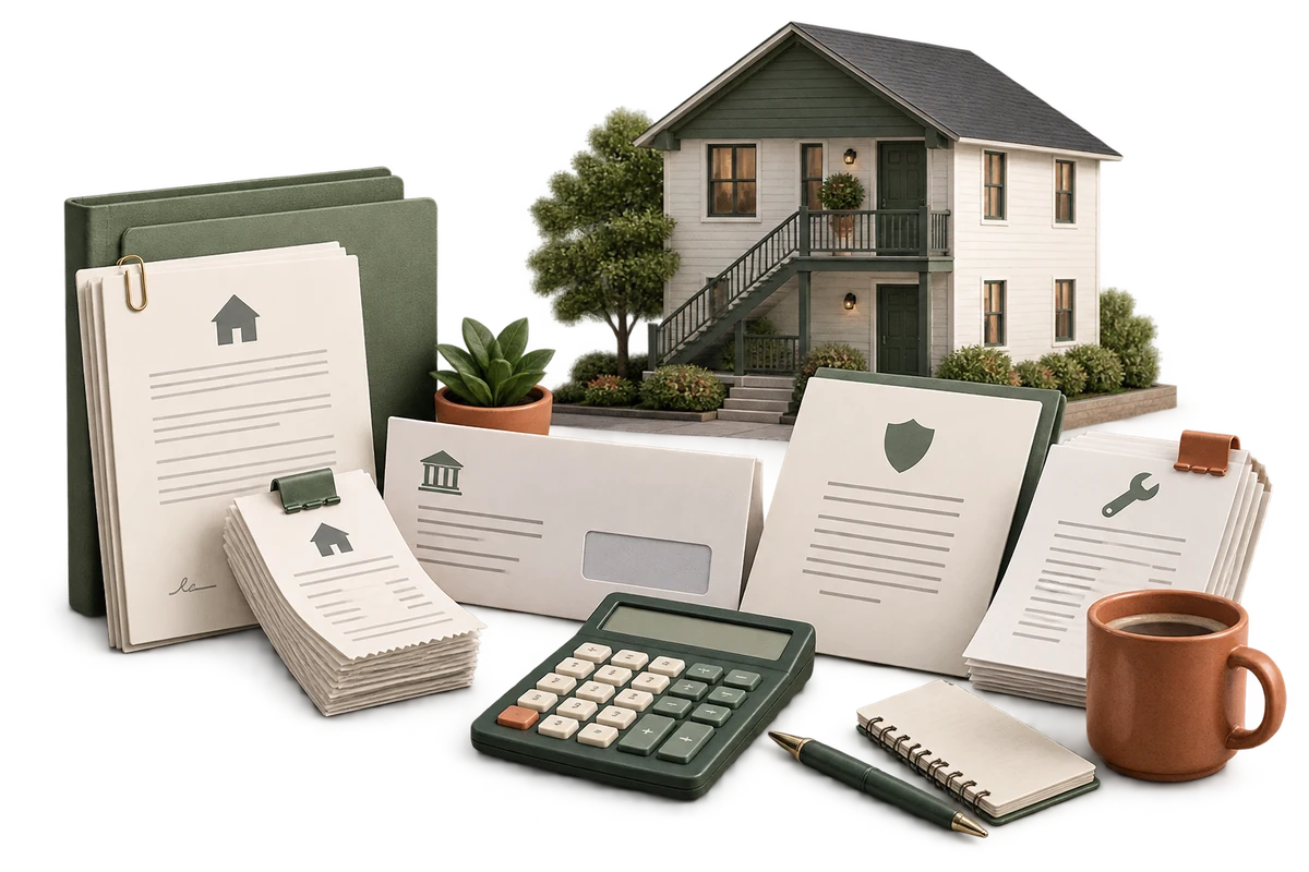 Leases, receipts, tax records, insurance, and maintenance invoices supporting assumptions