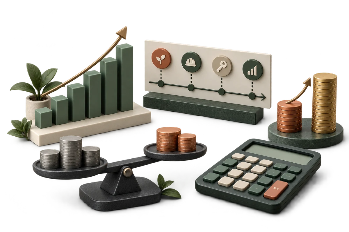 Cash flow, investment timing, equity multiple, and debt coverage visual tools