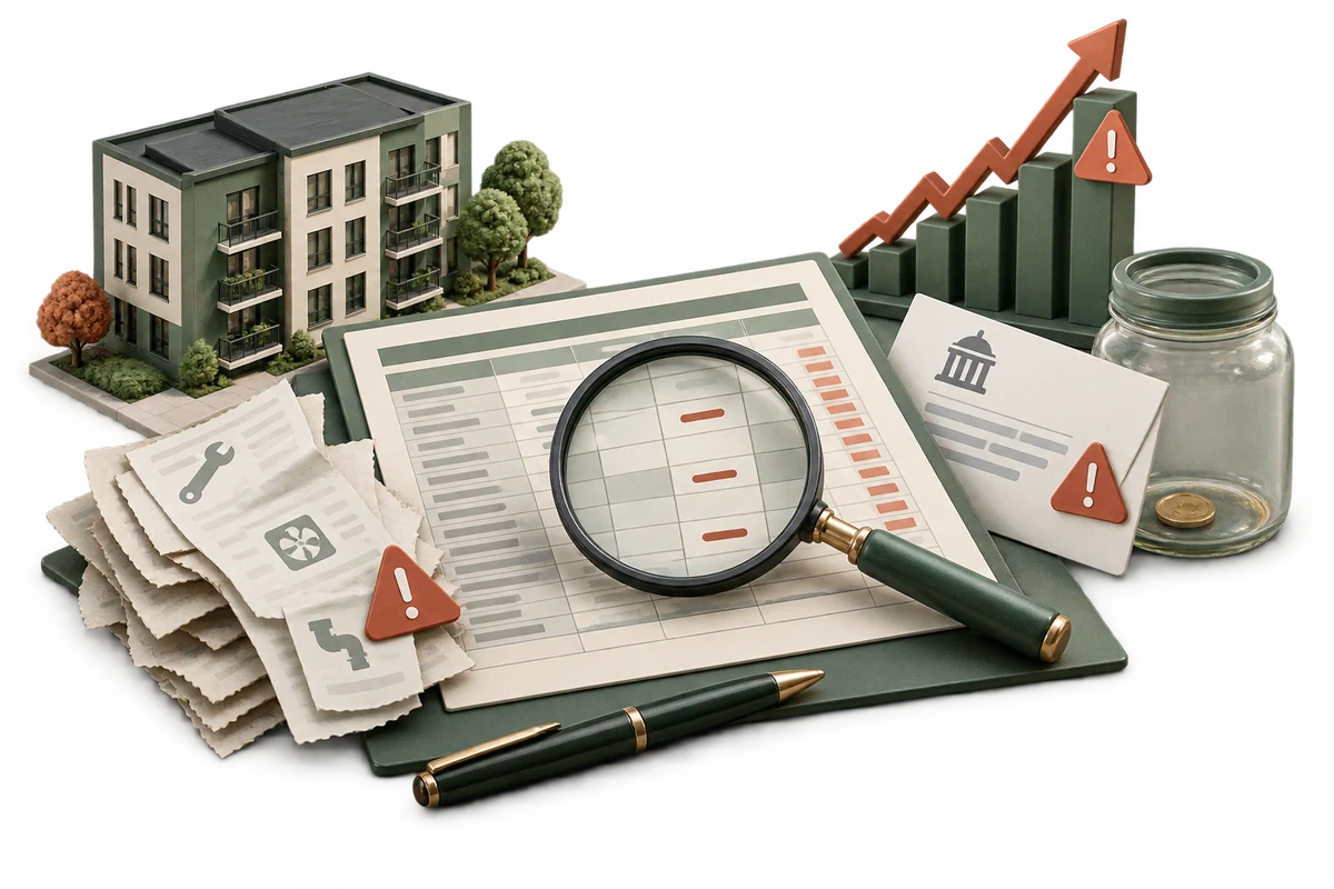 Magnifying glass revealing unsupported growth and missing costs or reserves