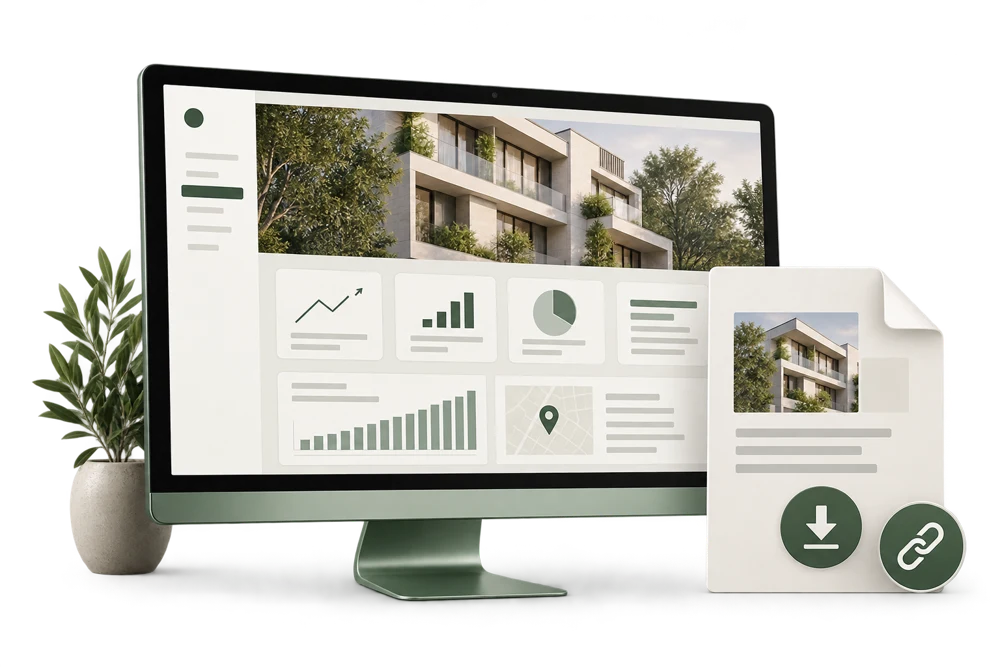 Shared investment report webpage with a downloadable PDF