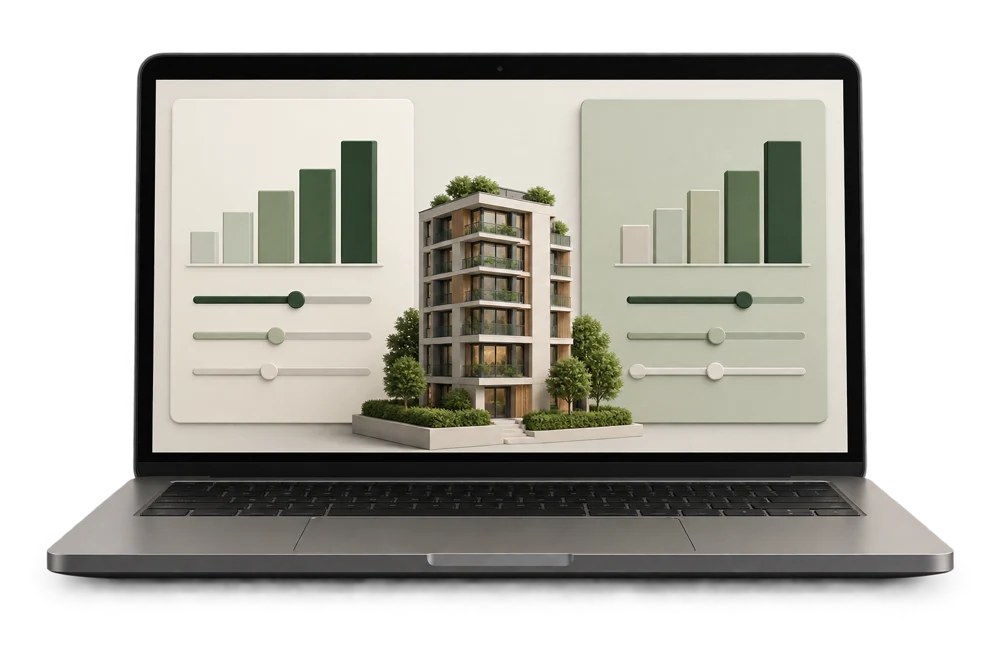Financial scenarios compared on a laptop